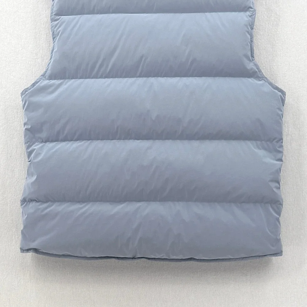 ZARA 100% Down Mens Puffer Vest Light Blue Quilted Snap Button Winter Cozy